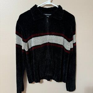 284 Vintage Tom Foolery Ribbed Zip Sweater | 90s Striped Mock Neck